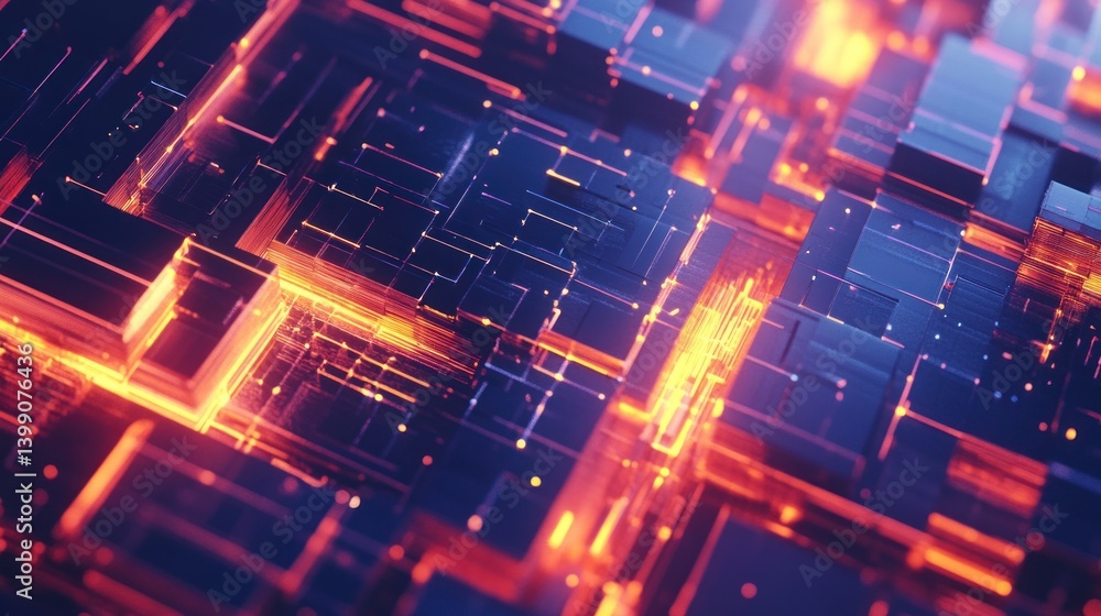 Abstract digital network of glowing cubes. Abstract digital network of glowing cubes.