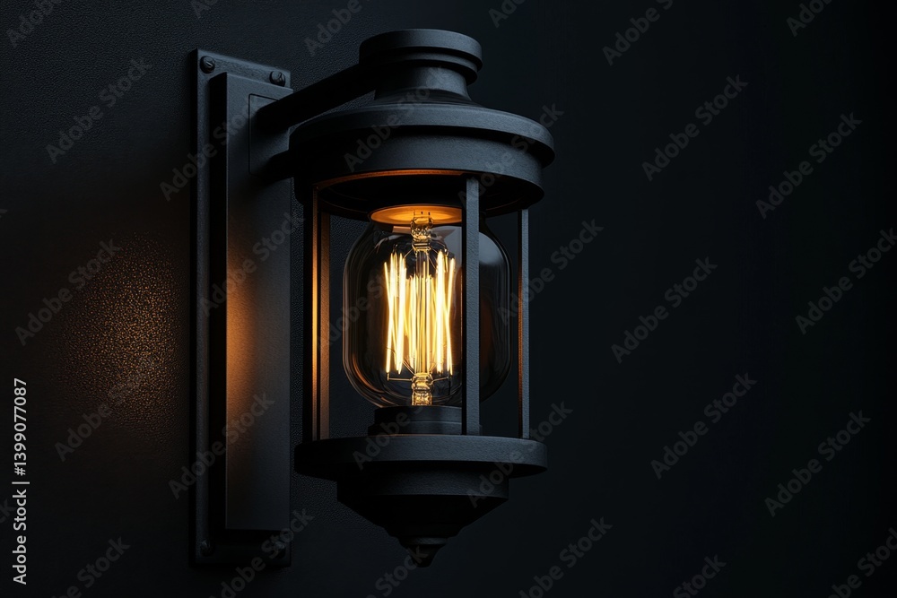 Black wall lantern illuminates dark space Black wall lantern illuminates dark space