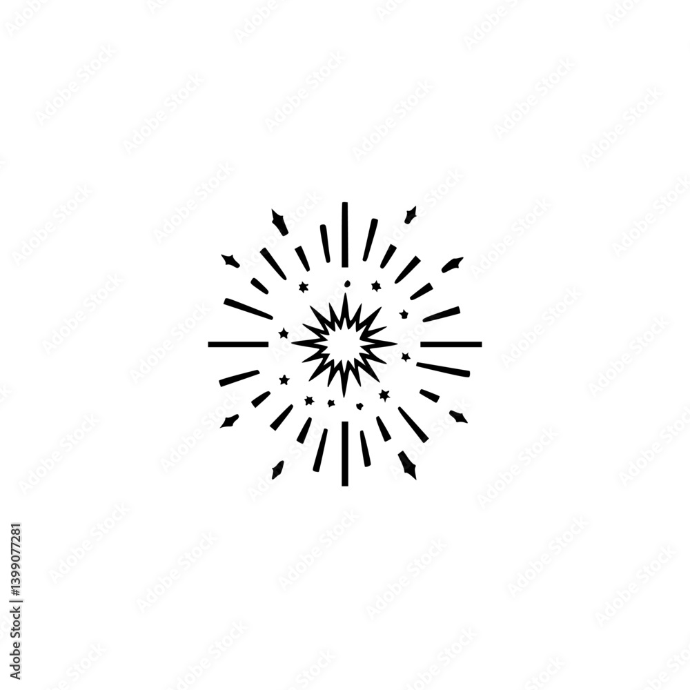 Black and White Starburst Emblem on White Background, Minimalist Design Black and White Starburst Emblem on White Background, Minimalist Design
