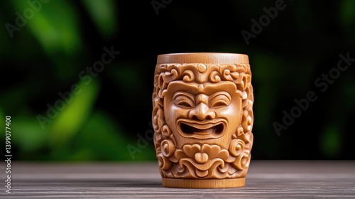 Obraz na płótnie Carved wooden cup with jovial face w salonie