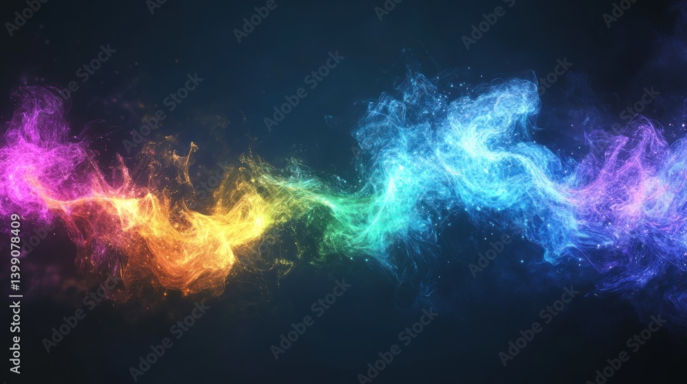 A vibrant display of swirling, colorful particles against a dark backdrop.