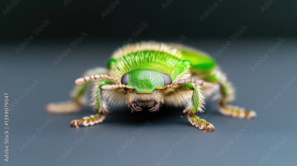 Close-up of vibrant green beetle