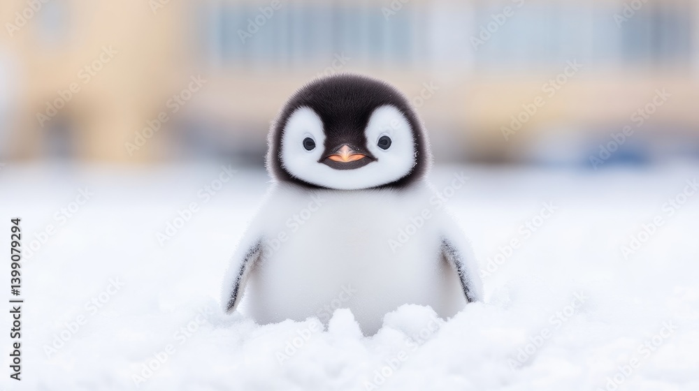 Adorable baby penguin in snowy landscape