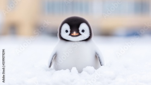 Obraz na płótnie Adorable baby penguin in snowy landscape w salonie