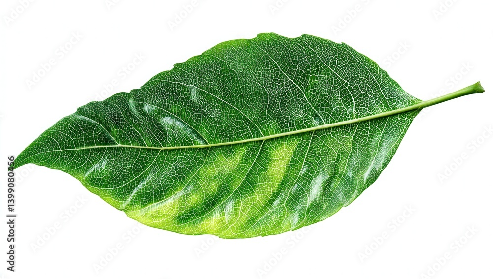 Obraz premium Close-up of a vibrant green leaf showcasing detailed veins and texture.