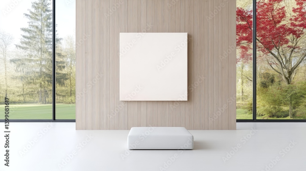 Modern minimalist art display in a light-filled room