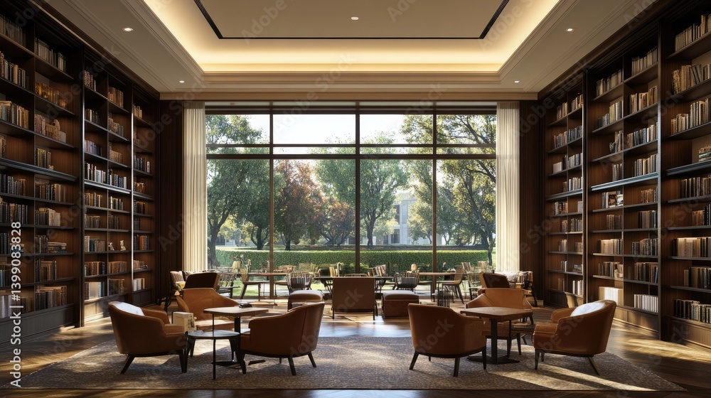 Obraz premium Serene Library with Expansive Window View