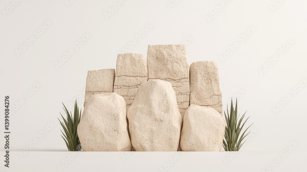 Beige stone stacks with greenery