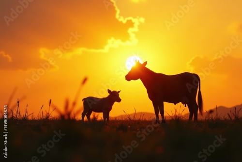 farm animal silhouette against bright sun background, farm, rabbits