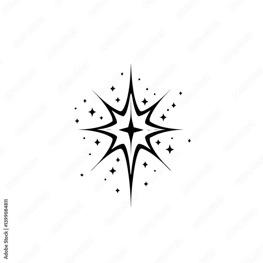 Obraz premium Retro Starburst Vector Illustration on White, Celestial Design
