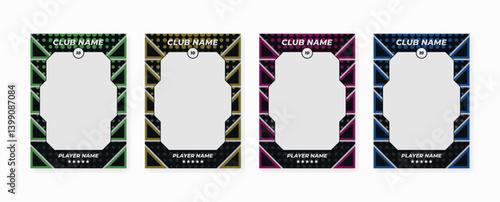 Set of player trading card template, Photo frame and border collection for soccer, hockey, volleyball, and basketball players, Sport flyer layout design, Template eps 10.