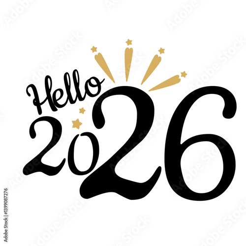 Hello 2026 hand drawn banner New year concept