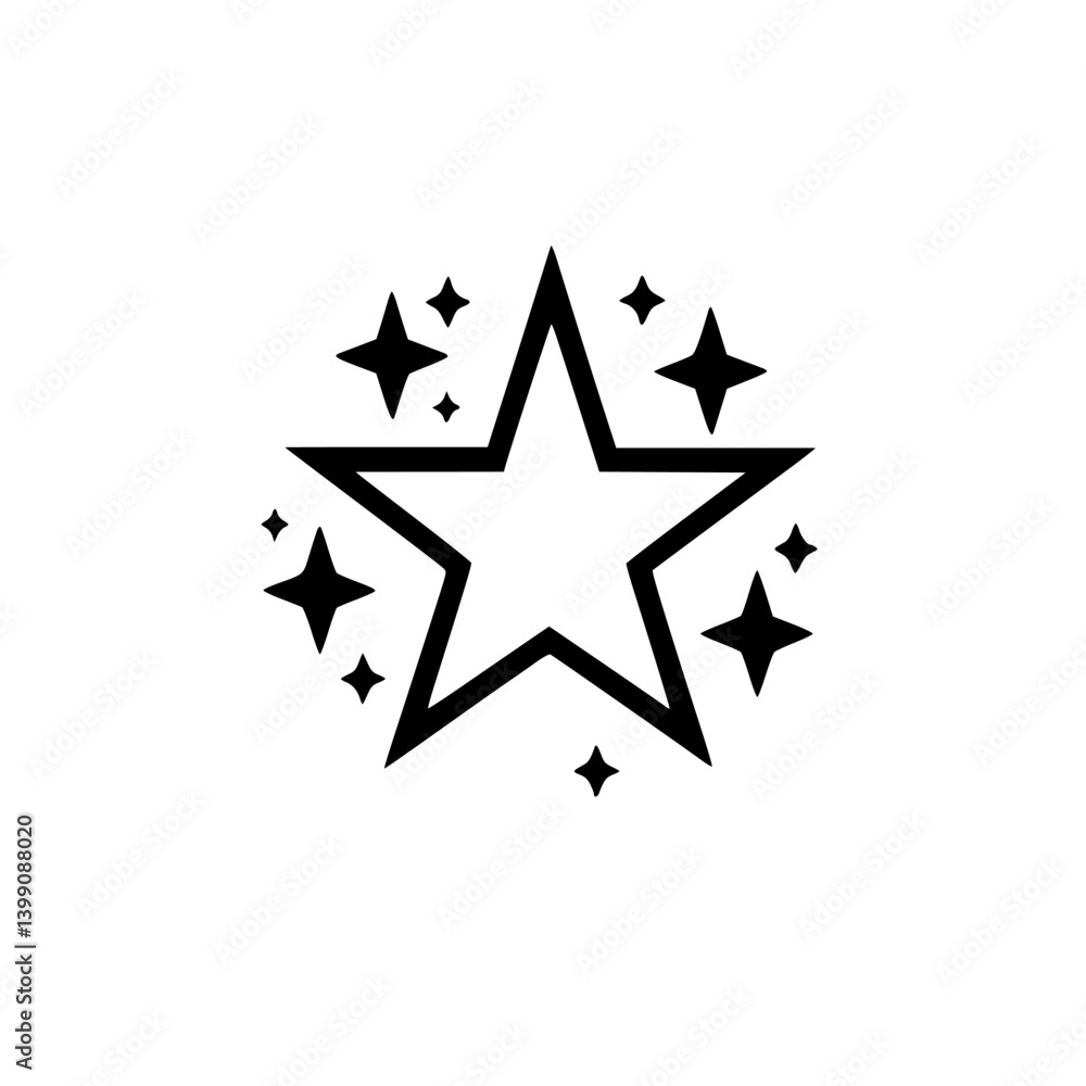 Obraz premium Black and White Star Burst Icon, Minimalist Design