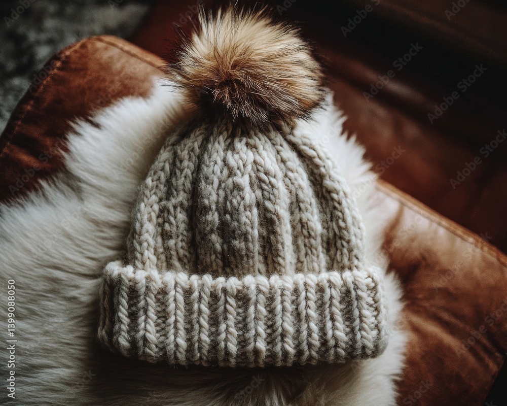 Obraz premium Cream colored, finely knitted beanie with subtle color variations, adding visual interest - alpaca variegated beanie