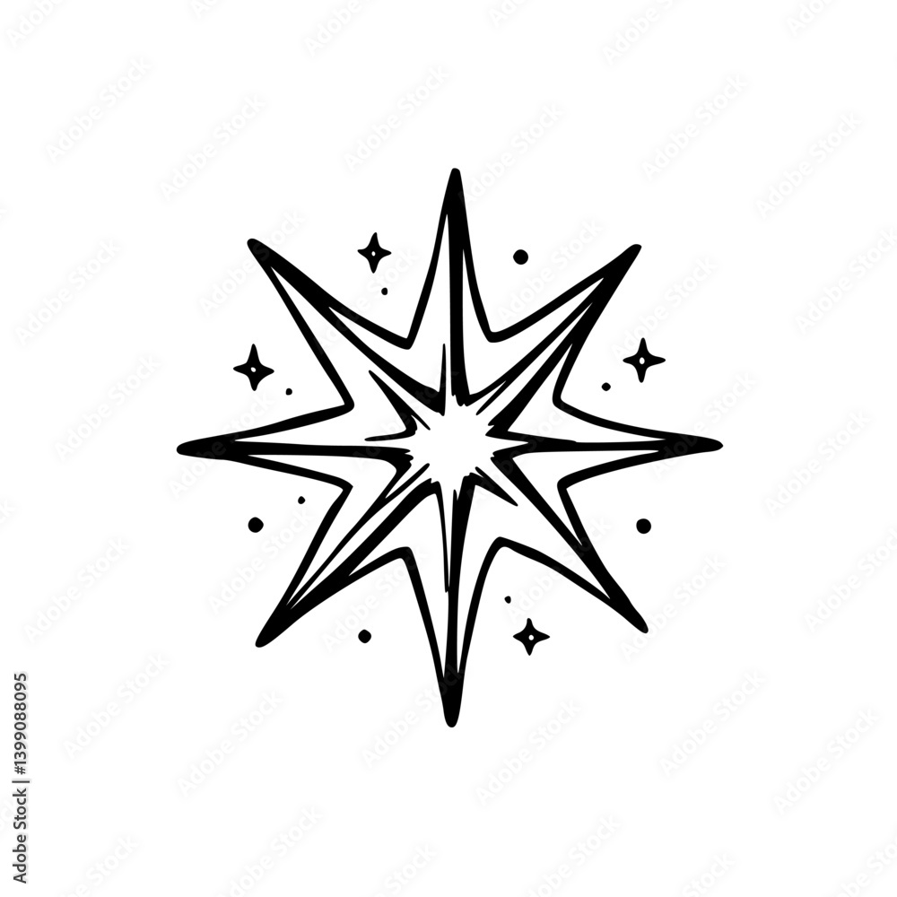 Hand-Drawn Burst Icon: Black & White, Whimsical Design Element Hand-Drawn Burst Icon: Black & White, Whimsical Design Element