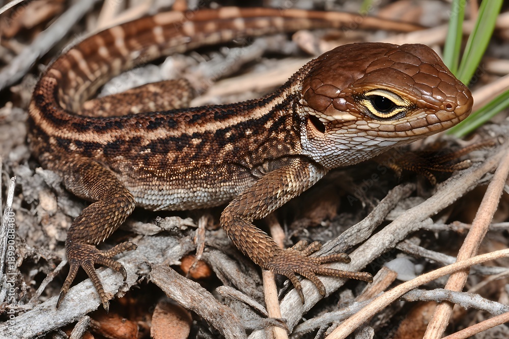 Closeup of a Brown Lizard Reptile on Ground Closeup of a Brown Lizard Reptile on Ground