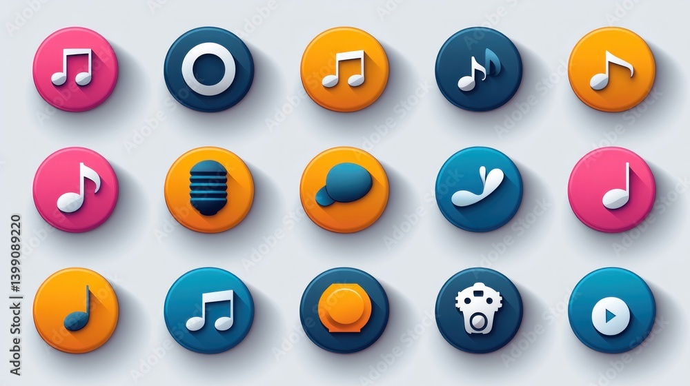 Collection of Colorful Music and Audio Icons Collection of Colorful Music and Audio Icons