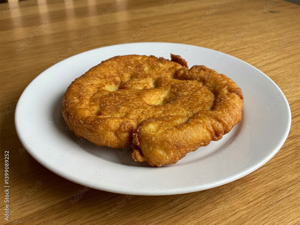 Fried Bread, a Scottish Breakfast Food on a white plate. Fried Bread, a Scottish Breakfast Food on a white plate.