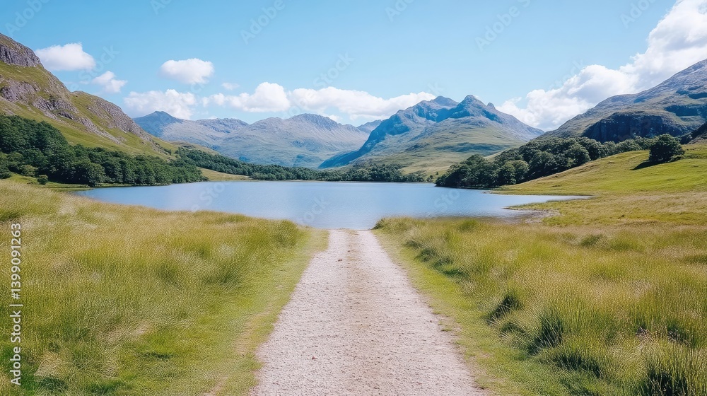 Scenic mountain lake pathway