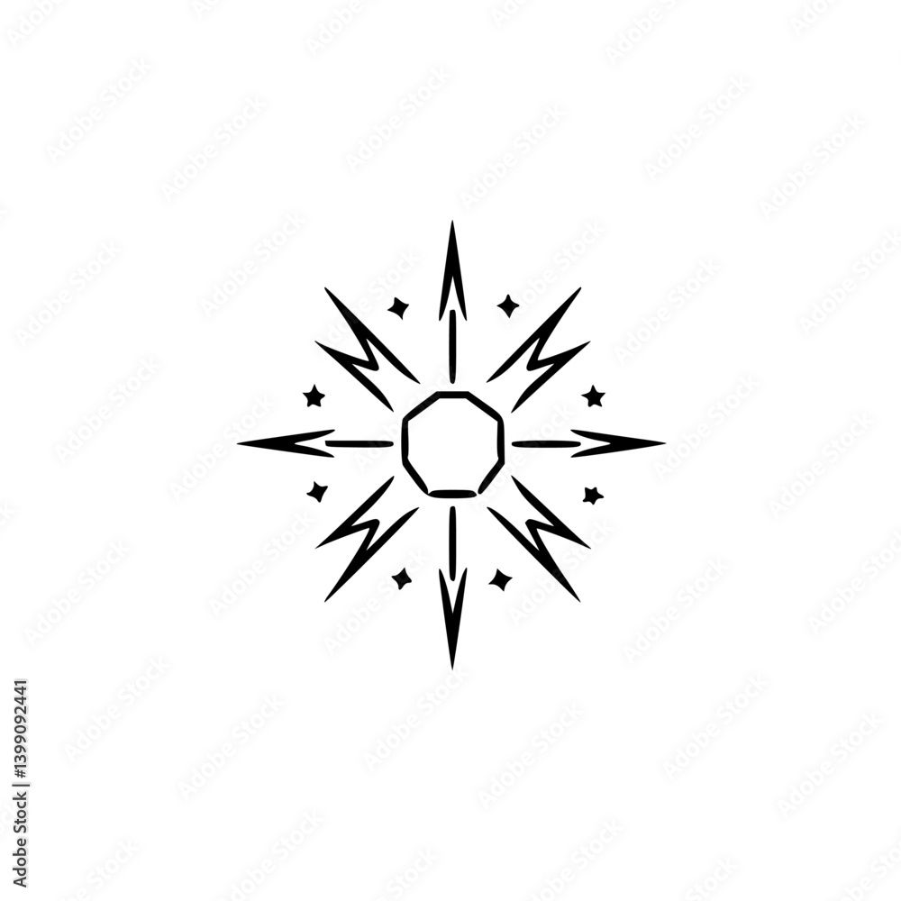 Fototapeta premium Abstract Geometric Starburst Logo in Black and White
