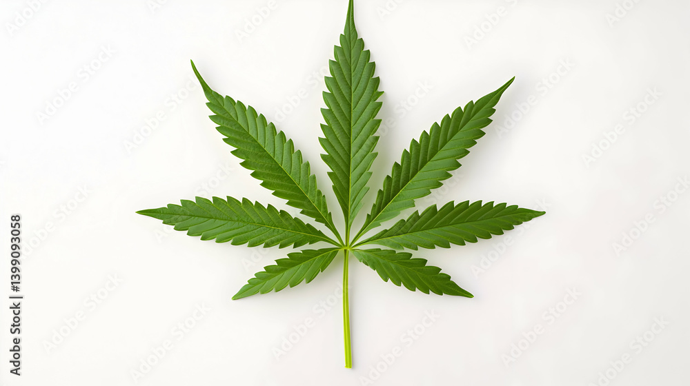 Close Up Of A Single Cannabis Leaf On White Background Close Up Of A Single Cannabis Leaf On White Background