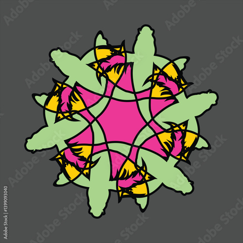 Abstract and fauna ceramic motif design with colorful colors on a gray background