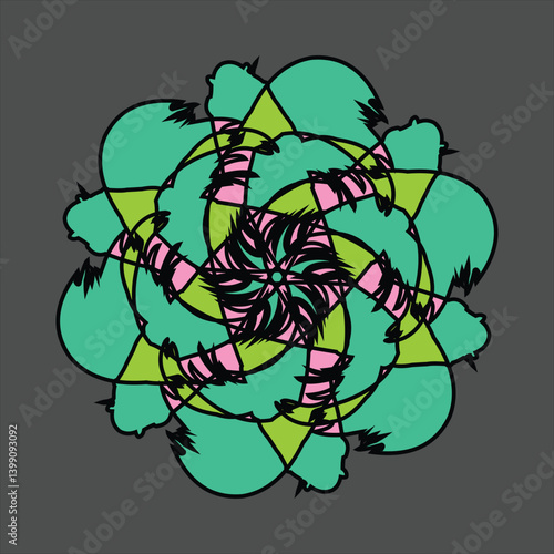 Abstract and fauna ceramic motif design with colorful colors on a gray background