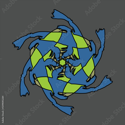 Abstract and fauna ceramic motif design with colorful colors on a gray background