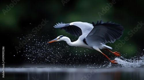 Obraz na płótnie Majestic heron in flight, splashing water w salonie