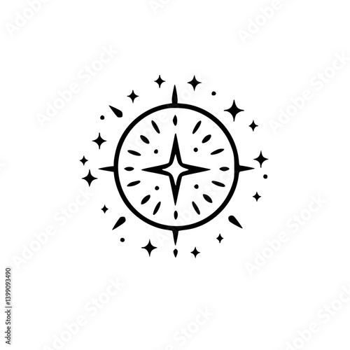 Minimalist Celestial Compass Logo Design with Sparkling Accents