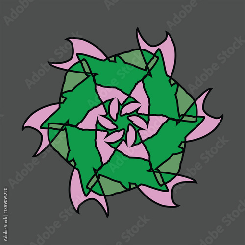Abstract and fauna ceramic motif design with colorful colors on a gray background