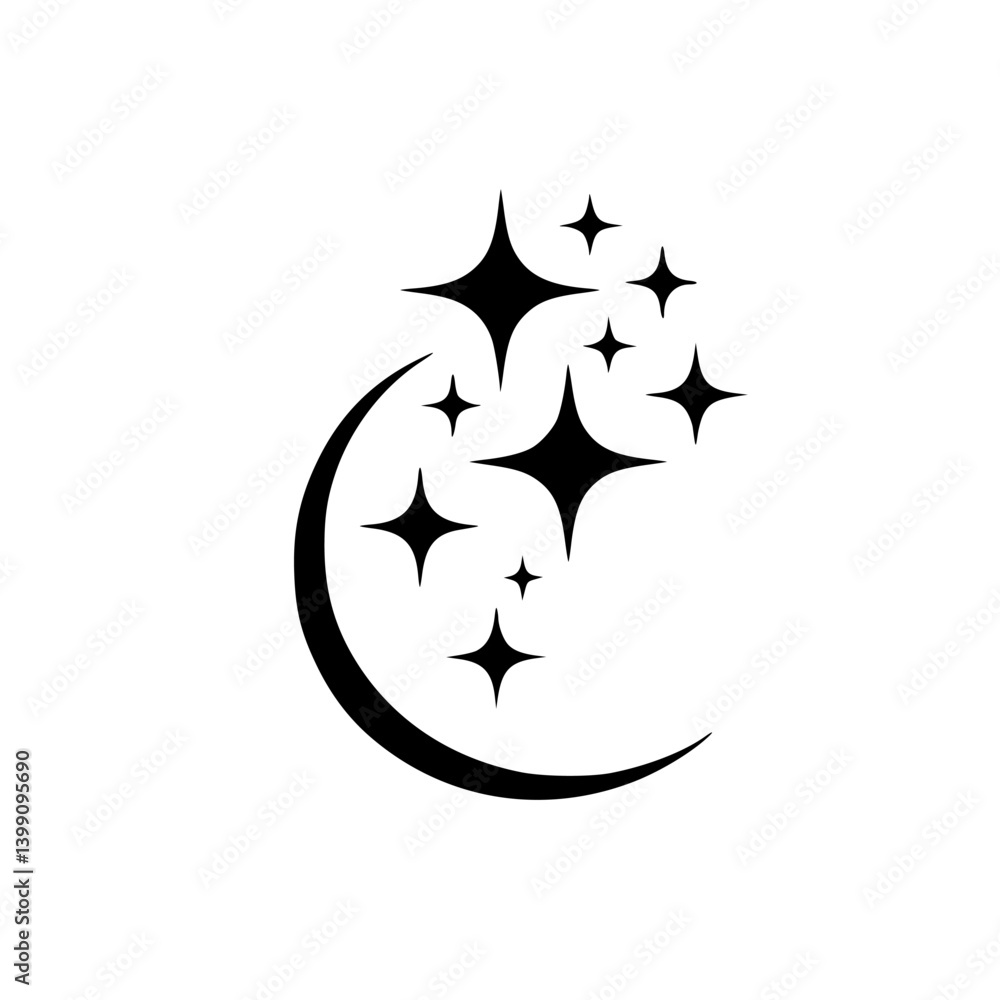 Obraz premium Celestial Sparkles: Crescent Moon & Starburst Vector Illustration