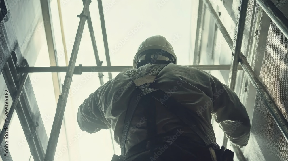 A scaffolder assembling scaffolding at a construction site. Featuring teamwork and safety A scaffolder assembling scaffolding at a construction site. Featuring teamwork and safety