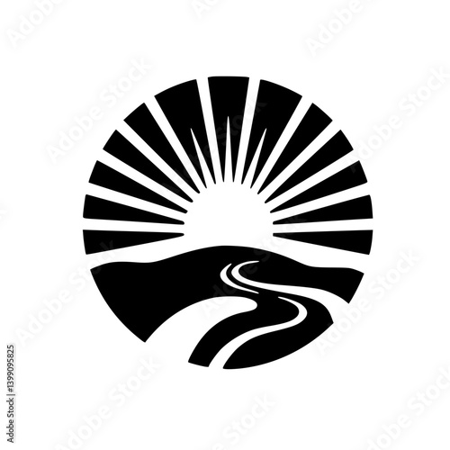 Abstract Sunrise Landscape Icon: Road to Success, Travel, Journey