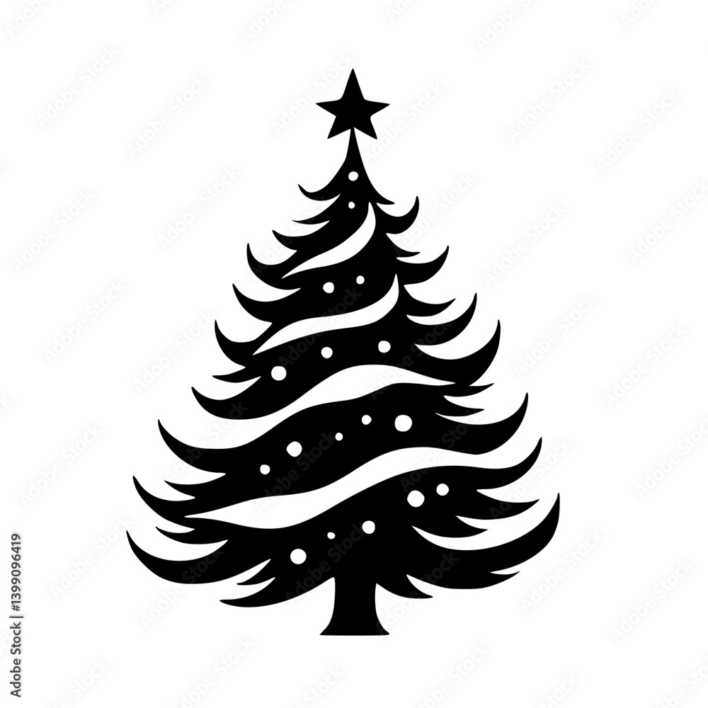 Fototapeta premium Minimalist Black Christmas Tree Silhouette on White Background