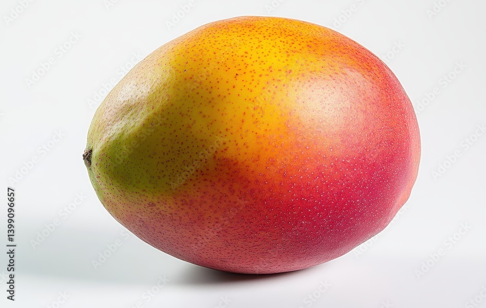 Ripe mango with vibrant yellow and red skin isolated on a plain white background showcasing fresh tropical fruit's natural beauty and allure Ripe mango with vibrant yellow and red skin isolated on a plain white background showcasing fresh tropical fruit's natural beauty and allure