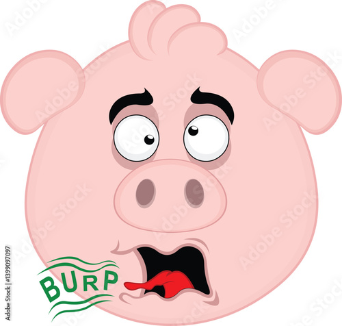 vector illustration emoji character face pig cartoon, mouth burping with the text burp