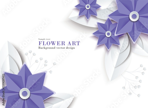抽象的な紫色の花(紫陽花.桔梗など)のペーパークラフト風イラスト｜背景素材アートシリーズ
