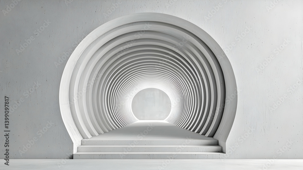 Obraz premium Abstract Concrete Tunnel With White Archways