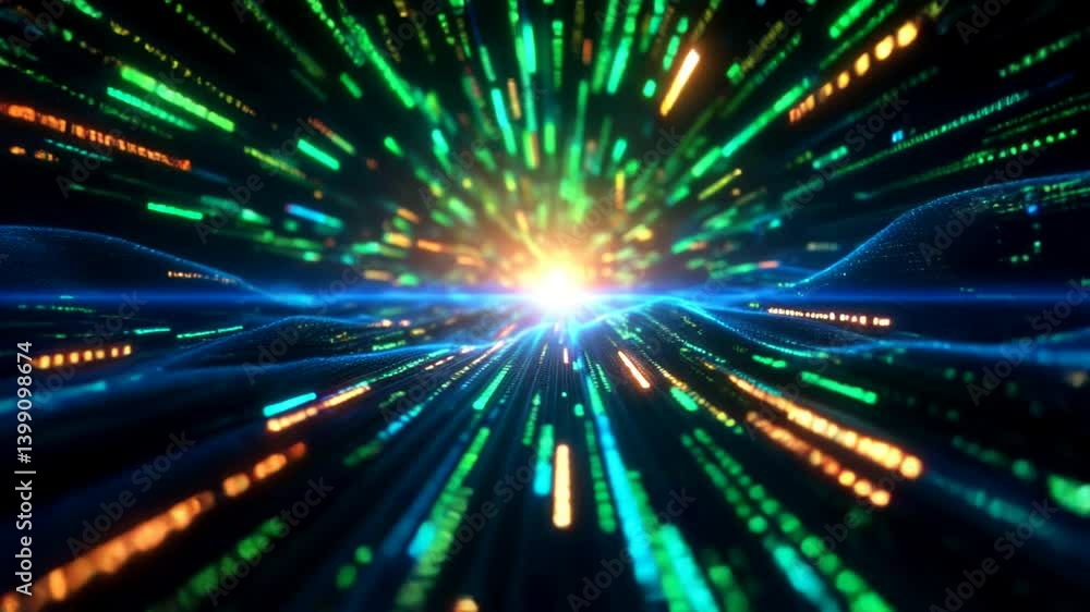 A vibrant digital data stream cascades down the screen, creating a mesmerising matrix effect A vibrant digital data stream cascades down the screen, creating a mesmerising matrix effect