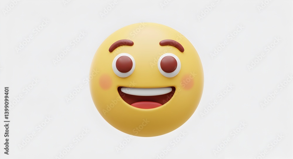 Fototapeta premium Charming 3D Rendering of a Cheerful Emoji with Rosy Cheeks and a Bright Smile