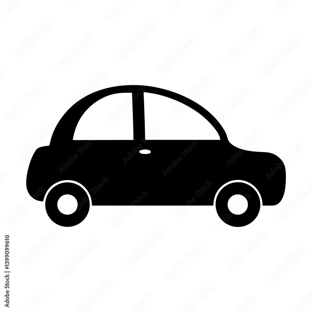 Simple Black Silhouette Illustration of a Small Car on a White Background Simple Black Silhouette Illustration of a Small Car on a White Background