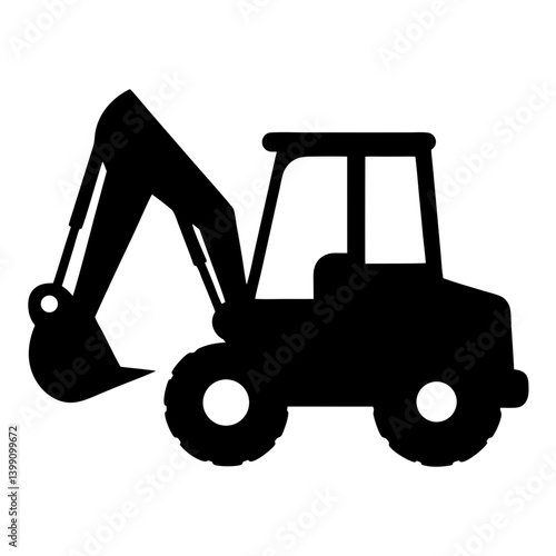 Silhouette of a construction digger, excavator, earth mover and heavy equipment