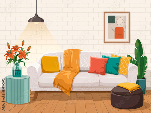 Illustrated Living Room Modern Furniture and Decor