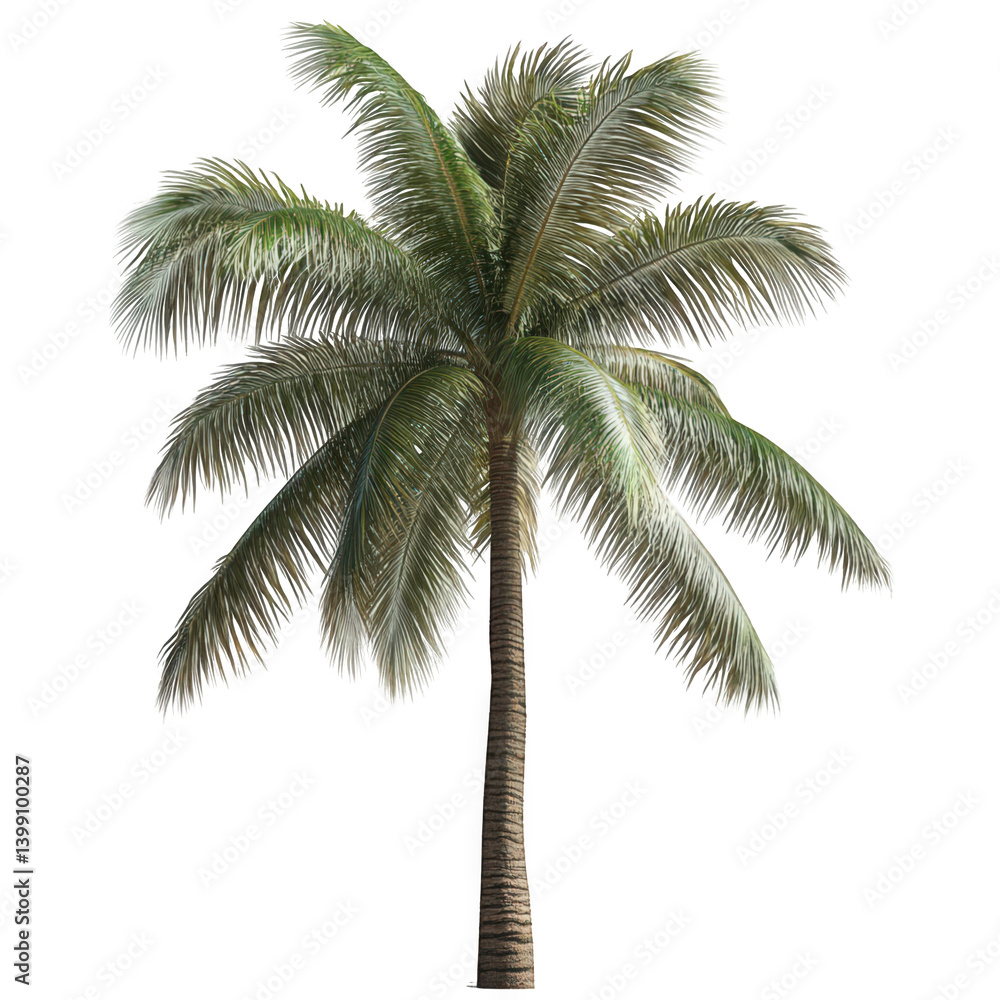 Fototapeta premium Lush green palm tree standing tall with vibrant fronds and a sturdy trunk.