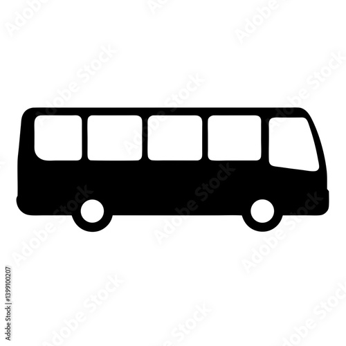 Isolated black silhouette of a bus or minibus on white background