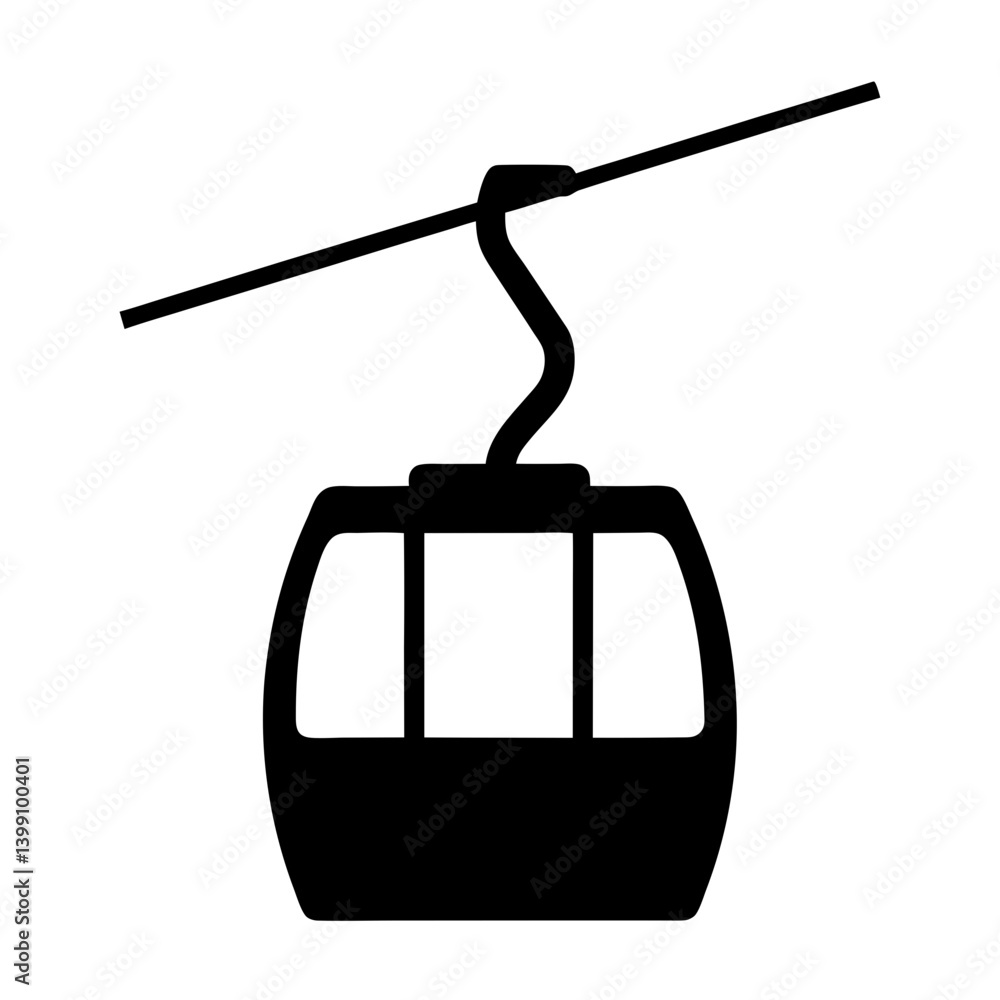 Fototapeta premium Black and white vector image of a gondola lift system for travel