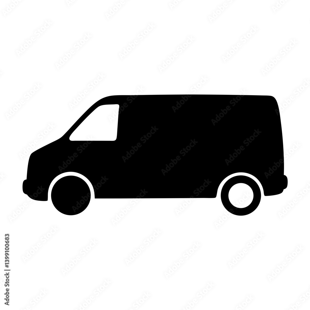A simple vector graphic showing a black delivery van in silhouette A simple vector graphic showing a black delivery van in silhouette