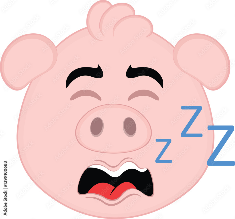 vector illustration emoji character face pig cartoon, snoring with mouth open and text zzz vector illustration emoji character face pig cartoon, snoring with mouth open and text zzz