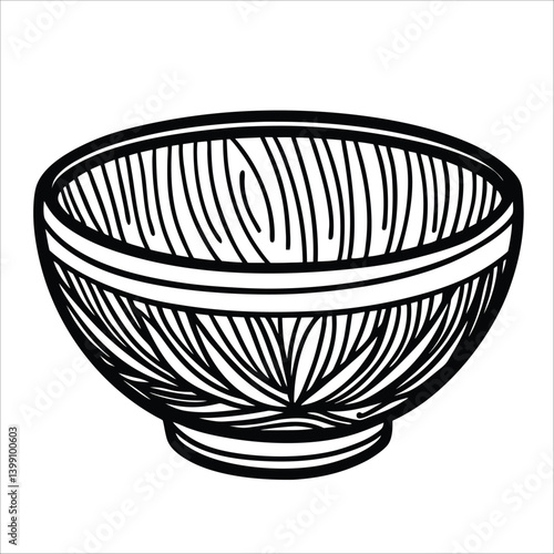 Hand-Carved wooden bowl isolated on white, Yalow, Black, an empty kitchen object